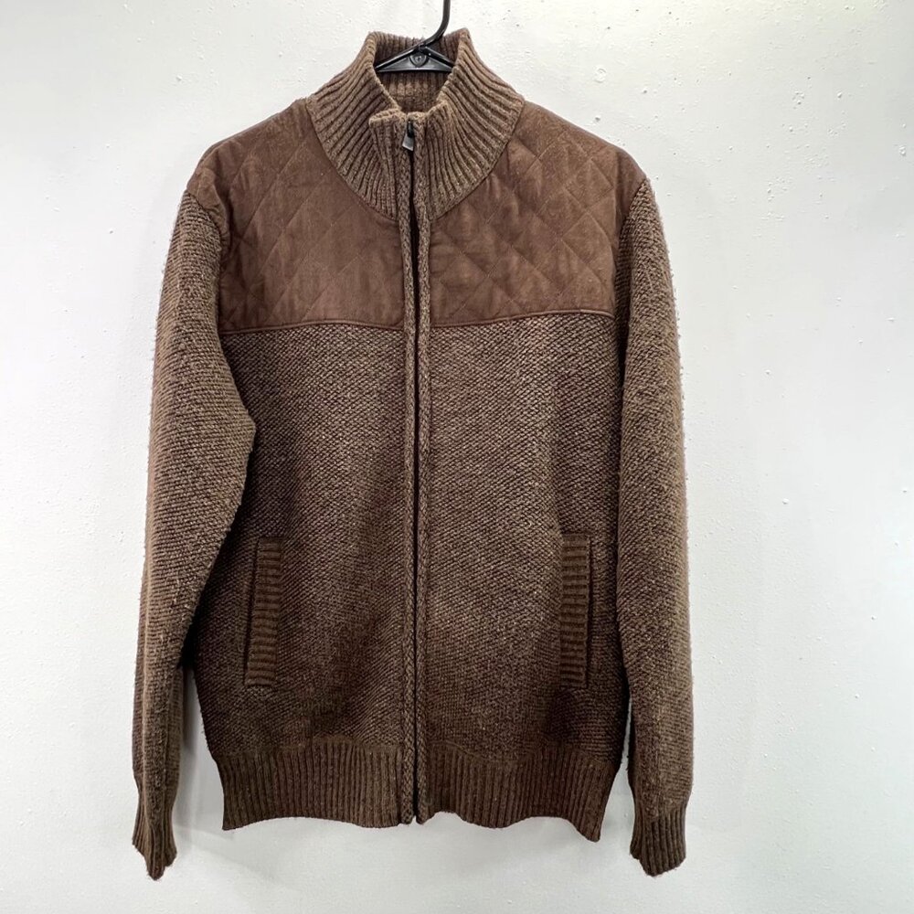 XRay Jeans Sweater Jacket L Men Brown Quilted Mock Neck Full Zip